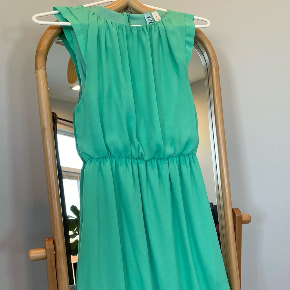 Dina Be Turquoise flutter sleeve cinched waist fit and flare dress size small